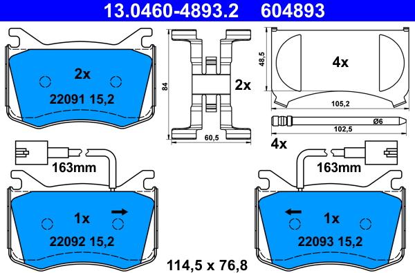 ATE 13.0460-4893.2 - Kit pastiglie freno, Freno a disco autozon.pro