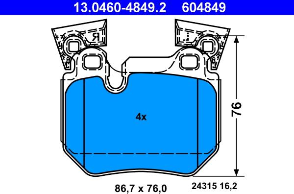 ATE 13.0460-4849.2 - Kit pastiglie freno, Freno a disco autozon.pro