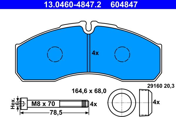 ATE 13.0460-4847.2 - Kit pastiglie freno, Freno a disco autozon.pro