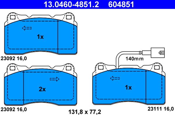 ATE 13.0460-4851.2 - Kit pastiglie freno, Freno a disco autozon.pro