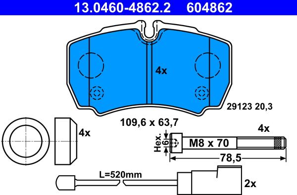 ATE 13.0460-4862.2 - Kit pastiglie freno, Freno a disco autozon.pro