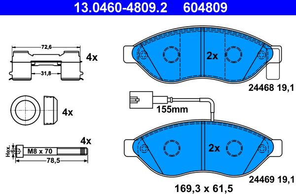 ATE 13.0460-4809.2 - Kit pastiglie freno, Freno a disco autozon.pro