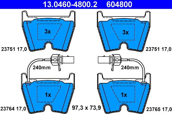 ATE 13.0460-4800.2 - Kit pastiglie freno, Freno a disco autozon.pro