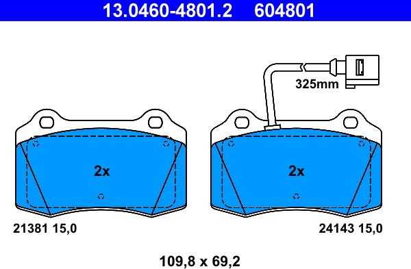 ATE 13.0460-4801.2 - Kit pastiglie freno, Freno a disco autozon.pro