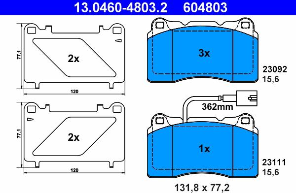 ATE 13.0460-4803.2 - Kit pastiglie freno, Freno a disco autozon.pro