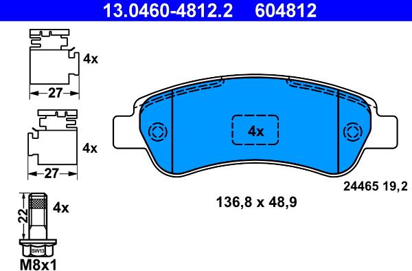 ATE 13.0460-4812.2 - Kit pastiglie freno, Freno a disco autozon.pro