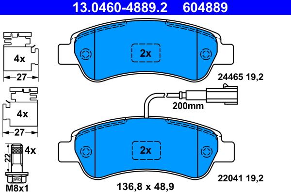 ATE 13.0460-4889.2 - Kit pastiglie freno, Freno a disco autozon.pro