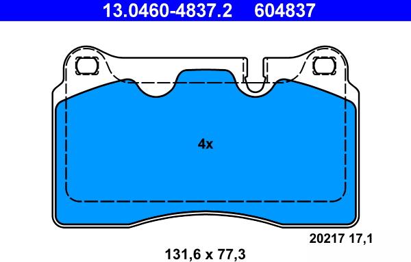 ATE 13.0460-4837.2 - Kit pastiglie freno, Freno a disco autozon.pro