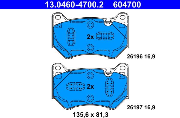 ATE 13.0460-4700.2 - Kit pastiglie freno, Freno a disco autozon.pro