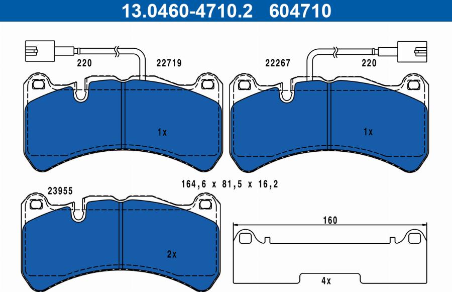 ATE 13.0460-4710.2 - Kit pastiglie freno, Freno a disco autozon.pro