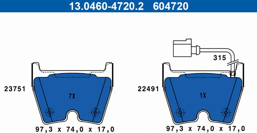 ATE 13.0460-4720.2 - Kit pastiglie freno, Freno a disco autozon.pro