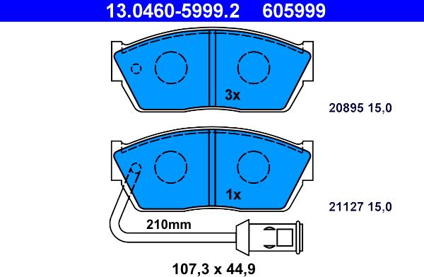 ATE 13.0460-5999.2 - Kit pastiglie freno, Freno a disco autozon.pro