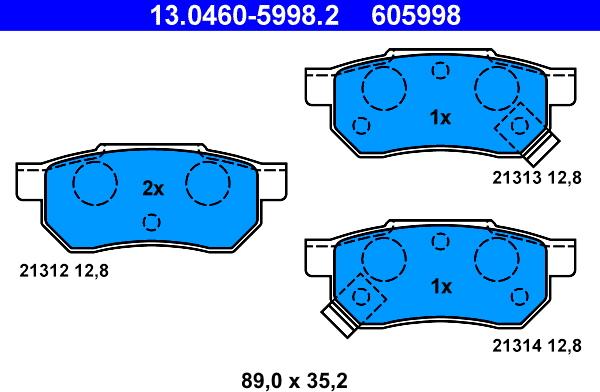 ATE 13.0460-5998.2 - Kit pastiglie freno, Freno a disco autozon.pro