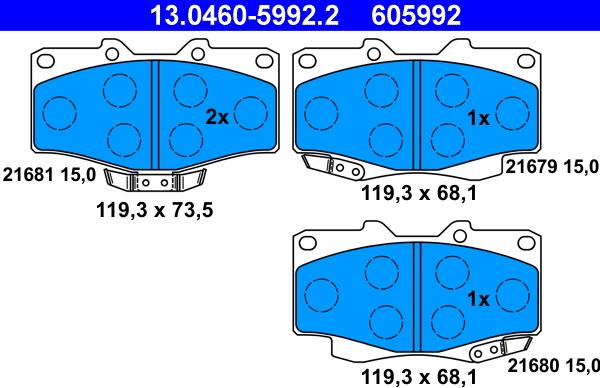 ATE 13.0460-5992.2 - Kit pastiglie freno, Freno a disco autozon.pro