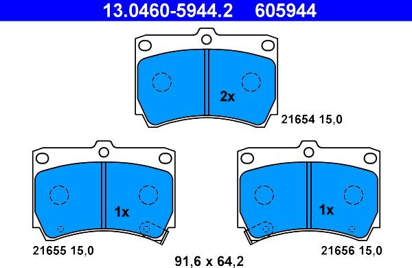 ATE 13.0460-5944.2 - Kit pastiglie freno, Freno a disco autozon.pro