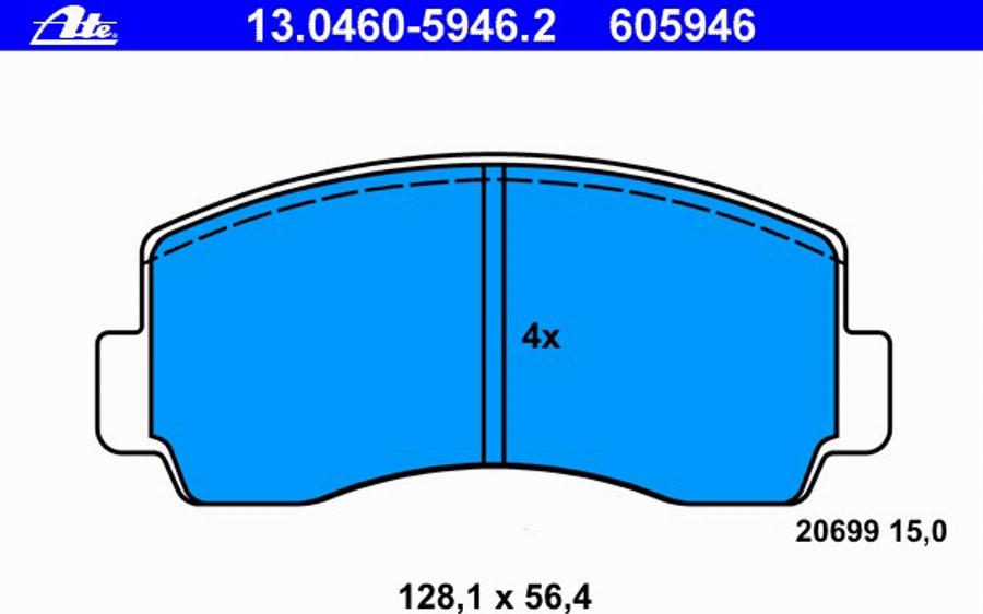 ATE 13.0460-5946.2 - Kit pastiglie freno, Freno a disco autozon.pro