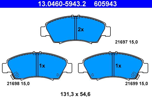 ATE 13.0460-5943.2 - Kit pastiglie freno, Freno a disco autozon.pro