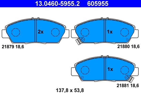 ATE 13.0460-5955.2 - Kit pastiglie freno, Freno a disco autozon.pro