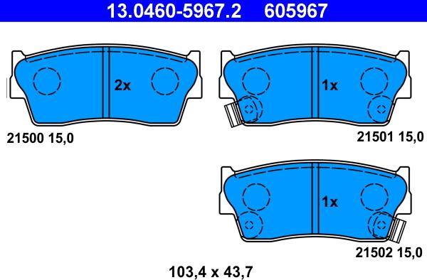 ATE 13.0460-5967.2 - Kit pastiglie freno, Freno a disco autozon.pro