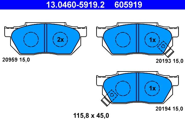 ATE 13.0460-5919.2 - Kit pastiglie freno, Freno a disco autozon.pro