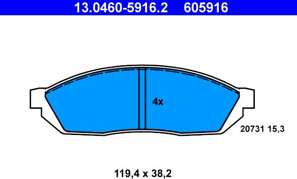 ATE 13.0460-5916.2 - Kit pastiglie freno, Freno a disco autozon.pro