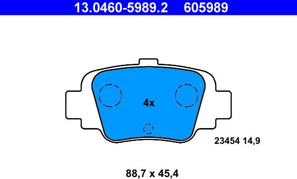 ATE 13.0460-5989.2 - Kit pastiglie freno, Freno a disco autozon.pro