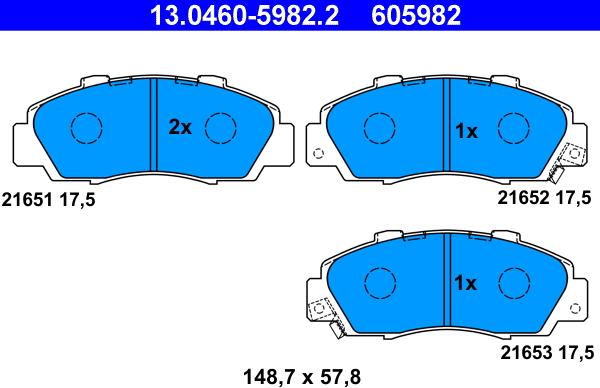 ATE 13.0460-5982.2 - Kit pastiglie freno, Freno a disco autozon.pro