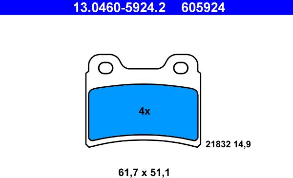 ATE 13.0460-5924.2 - Kit pastiglie freno, Freno a disco autozon.pro