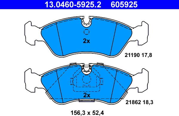 ATE 13.0460-5925.2 - Kit pastiglie freno, Freno a disco autozon.pro