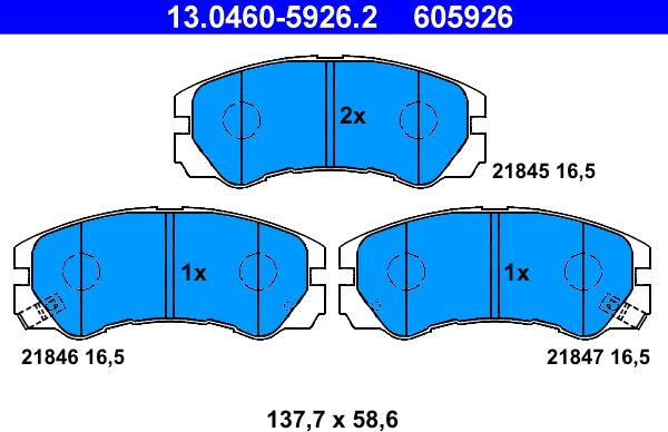 ATE 13.0460-5926.2 - Kit pastiglie freno, Freno a disco autozon.pro