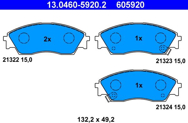 ATE 13.0460-5920.2 - Kit pastiglie freno, Freno a disco autozon.pro