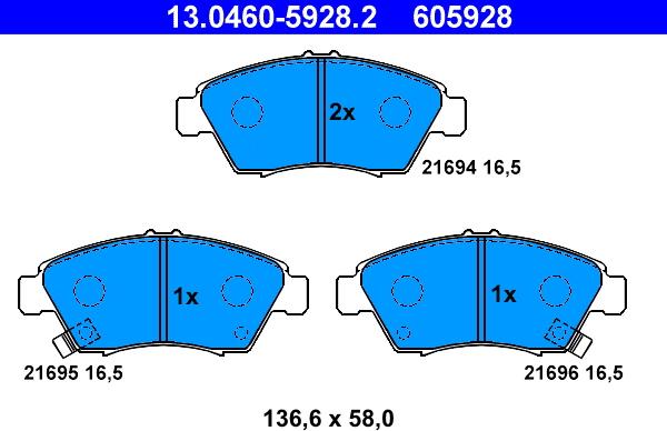 ATE 13.0460-5928.2 - Kit pastiglie freno, Freno a disco autozon.pro