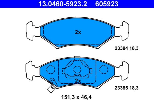 ATE 13.0460-5923.2 - Kit pastiglie freno, Freno a disco autozon.pro