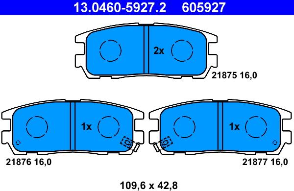 ATE 13.0460-5927.2 - Kit pastiglie freno, Freno a disco autozon.pro