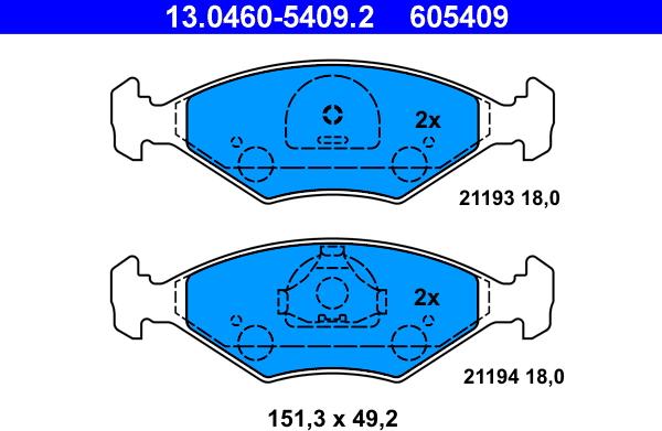 ATE 13.0460-5409.2 - Kit pastiglie freno, Freno a disco autozon.pro