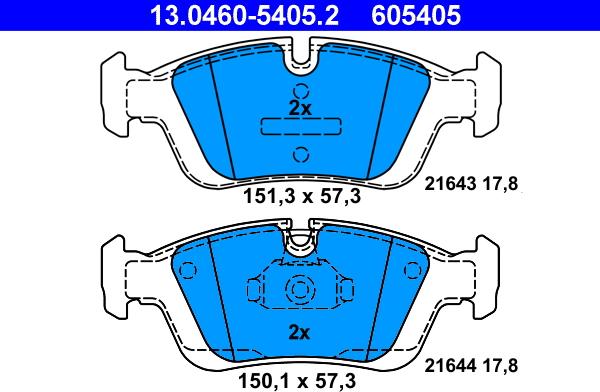 ATE 13.0460-5405.2 - Kit pastiglie freno, Freno a disco autozon.pro