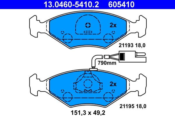 ATE 13.0460-5410.2 - Kit pastiglie freno, Freno a disco autozon.pro