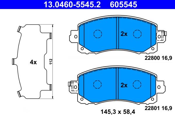 ATE 13.0460-5545.2 - Kit pastiglie freno, Freno a disco autozon.pro