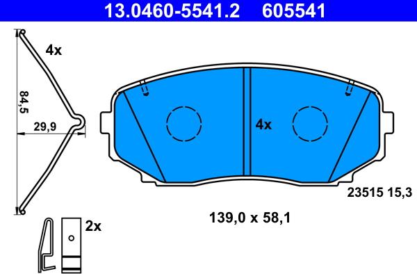 ATE 13.0460-5541.2 - Kit pastiglie freno, Freno a disco autozon.pro