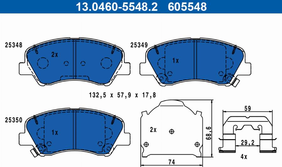 ATE 13.0460-5548.2 - Kit pastiglie freno, Freno a disco autozon.pro