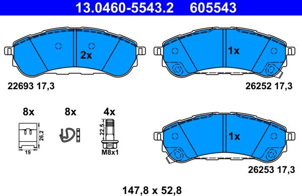 ATE 13.0460-5543.2 - Kit pastiglie freno, Freno a disco autozon.pro