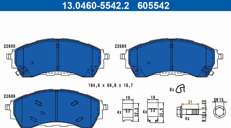 ATE 13.0460-5542.2 - Kit pastiglie freno, Freno a disco autozon.pro