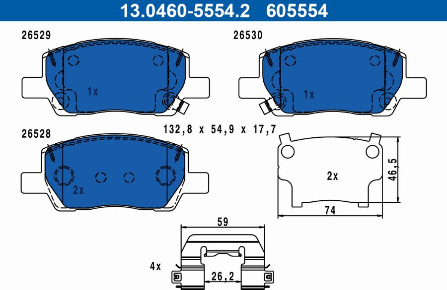 ATE 13.0460-5554.2 - Kit pastiglie freno, Freno a disco autozon.pro