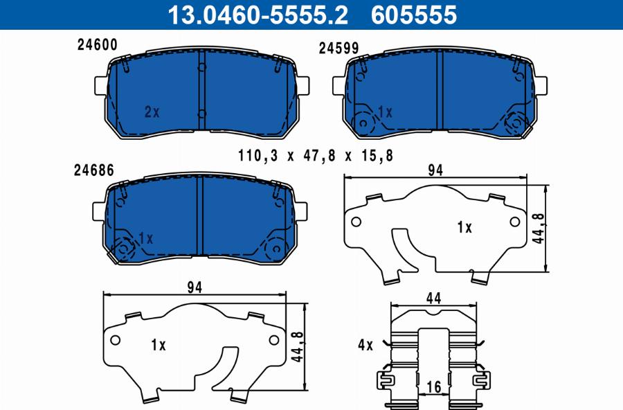 ATE 13.0460-5555.2 - Kit pastiglie freno, Freno a disco autozon.pro