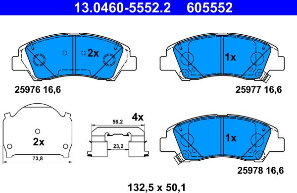 ATE 13.0460-5552.2 - Kit pastiglie freno, Freno a disco autozon.pro