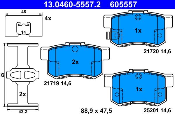 ATE 13.0460-5557.2 - Kit pastiglie freno, Freno a disco autozon.pro