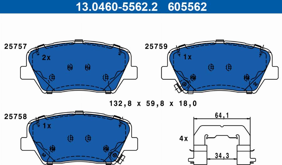 ATE 13.0460-5562.2 - Kit pastiglie freno, Freno a disco autozon.pro