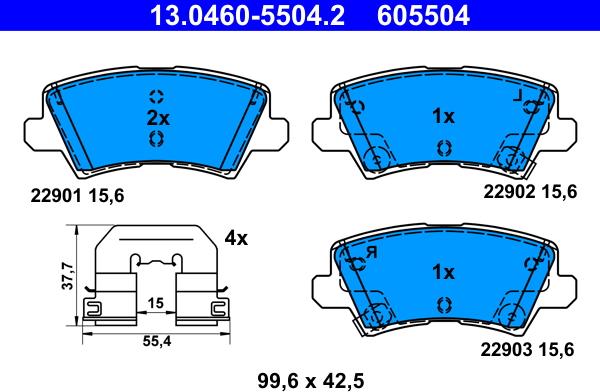 ATE 13.0460-5504.2 - Kit pastiglie freno, Freno a disco autozon.pro