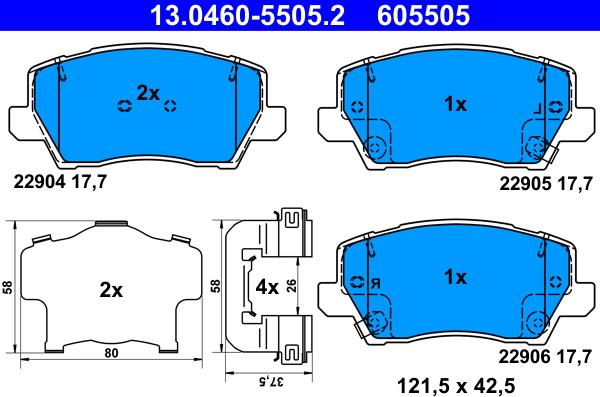 ATE 13.0460-5505.2 - Kit pastiglie freno, Freno a disco autozon.pro