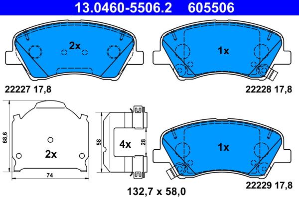 ATE 13.0460-5506.2 - Kit pastiglie freno, Freno a disco autozon.pro